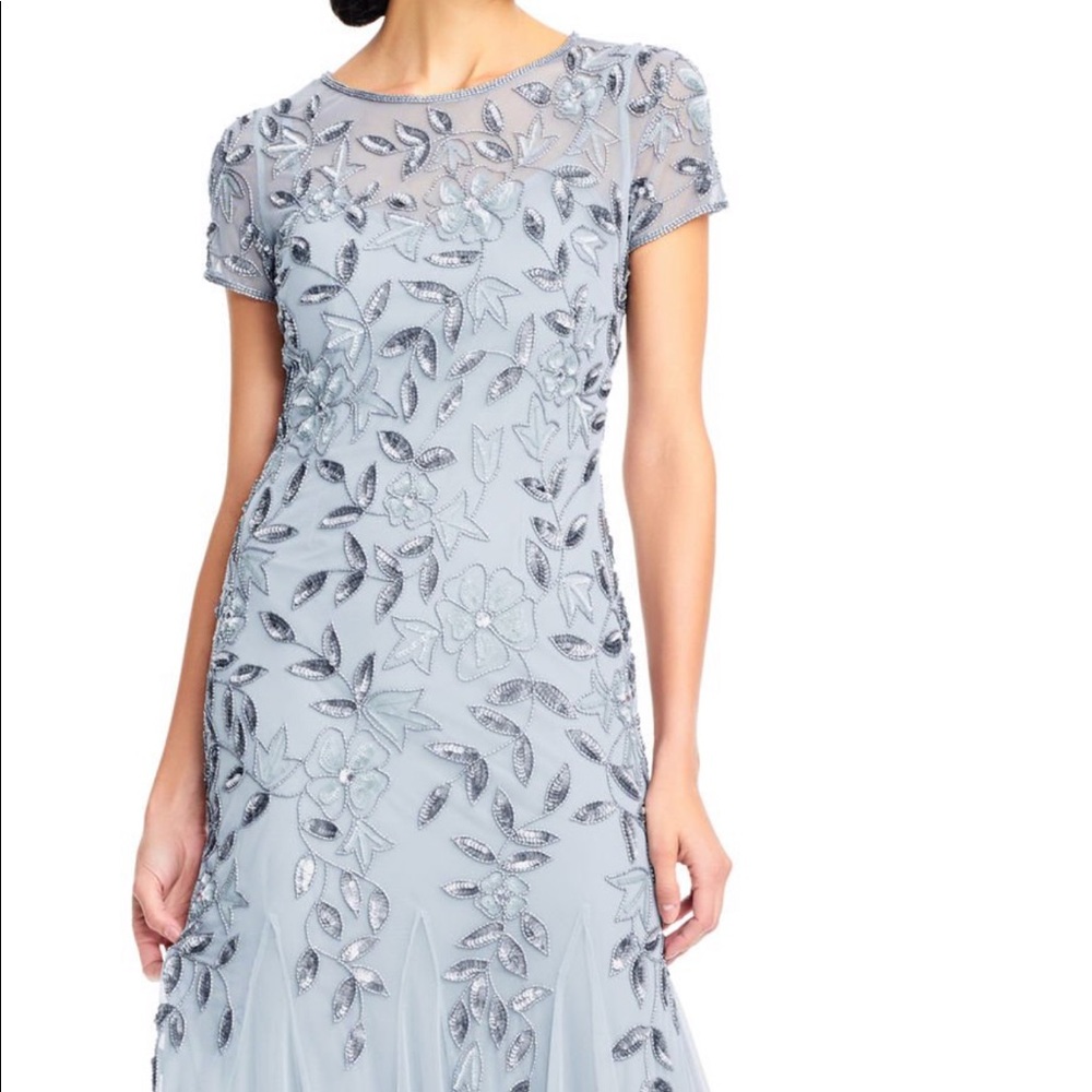 Adrianna Papell Blue Heather Godet Gown